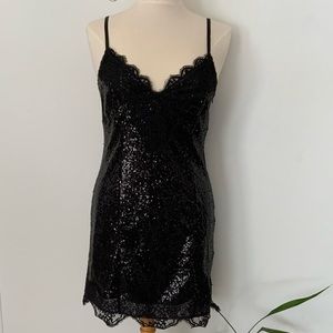 Black Sequence Lace Body-con Lined Mini Dress